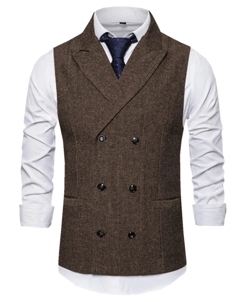 Men's Vest Double Breasted Peak Lapel Waistcoat