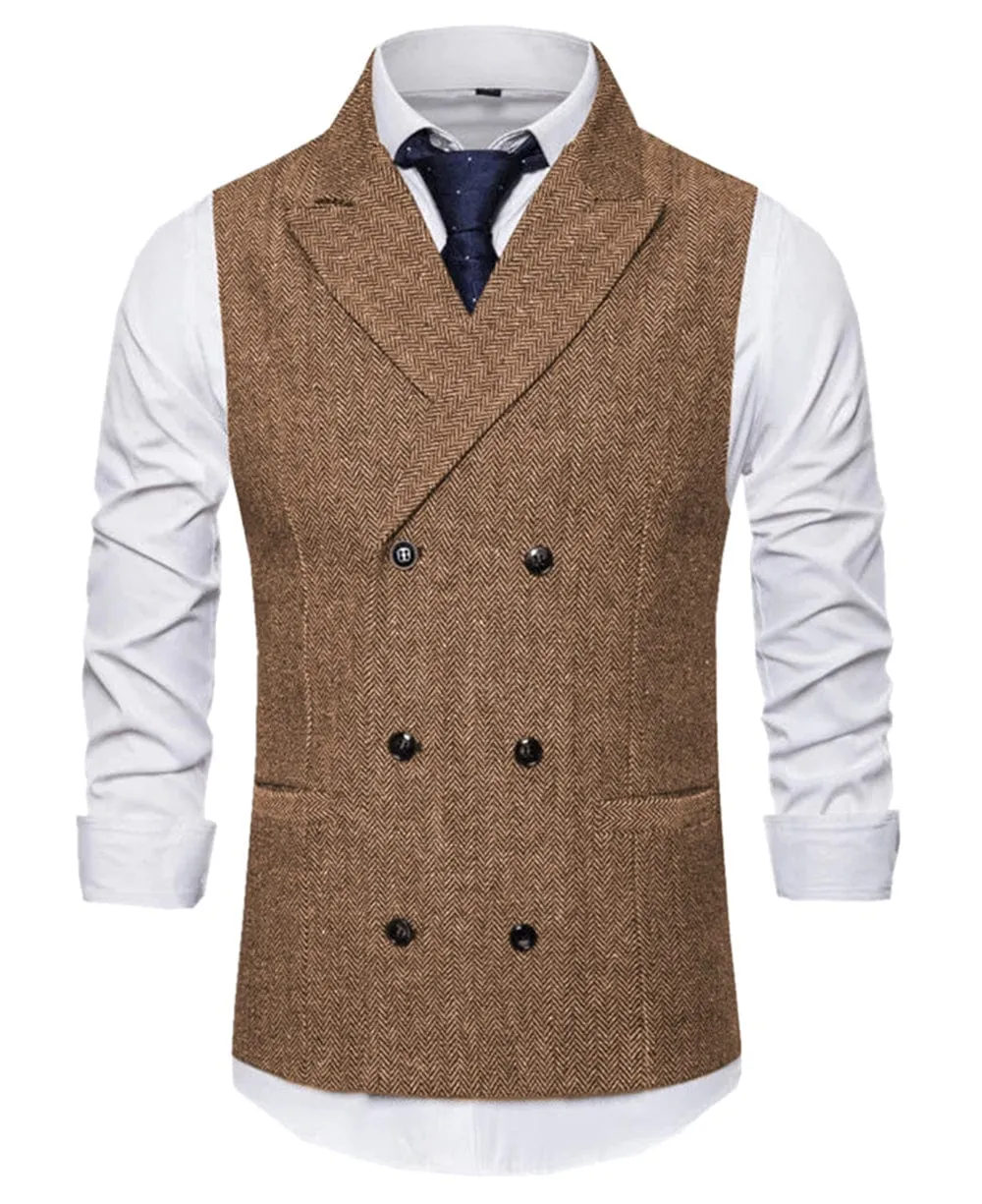 Men's Vest Double Breasted Peak Lapel Waistcoat