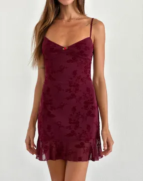 Micaya Mini Dress in Botanical Flower Maroon