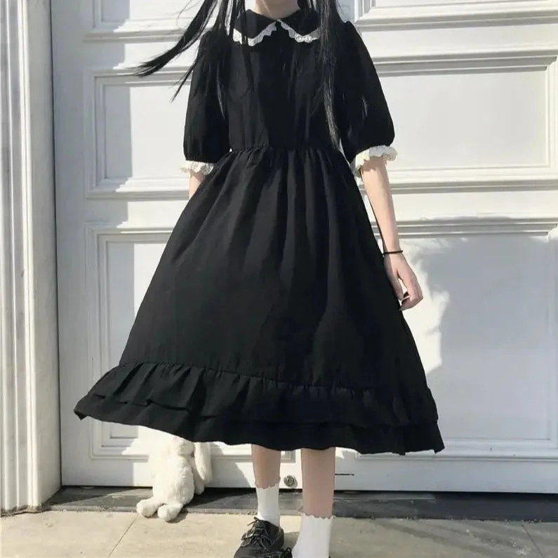 Midi Dress With Laced Collar And Sleeves