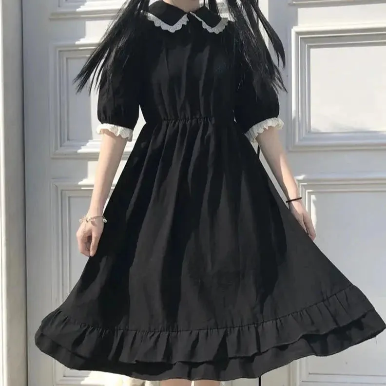 Midi Dress With Laced Collar And Sleeves