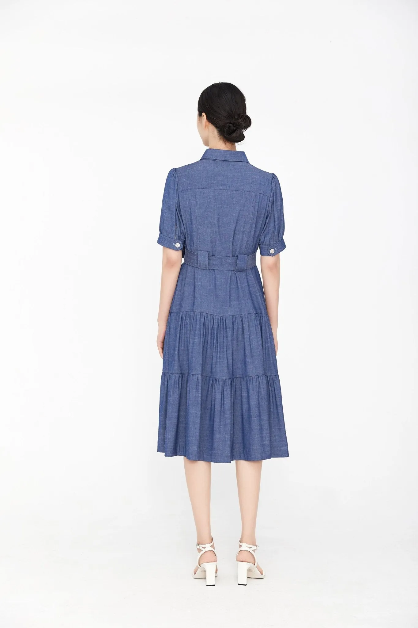 Midnight Blue Denim Dress With Band Pocket