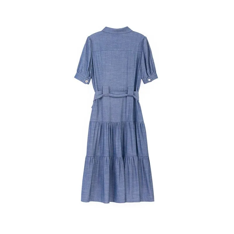 Midnight Blue Denim Dress With Band Pocket