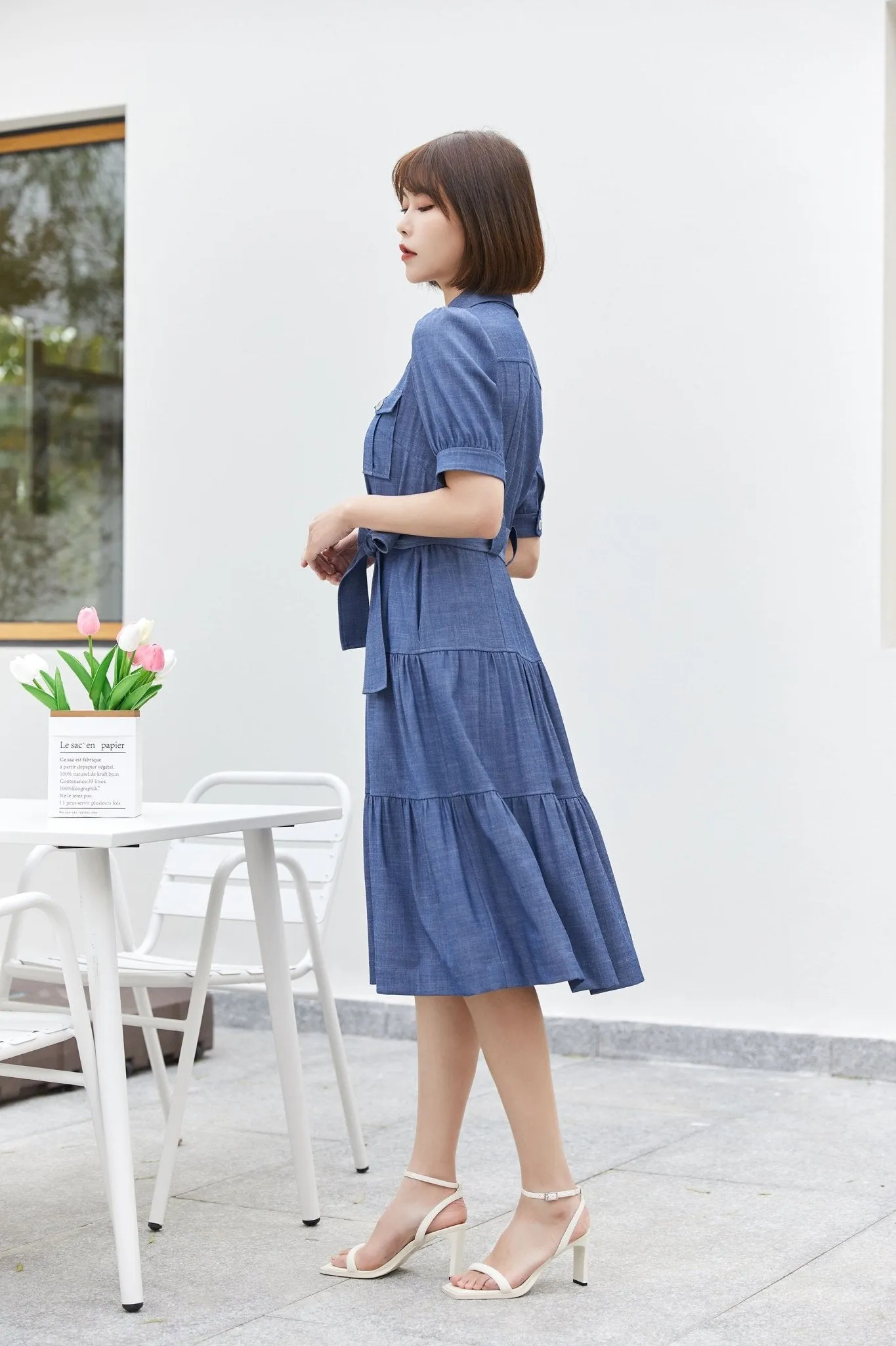 Midnight Blue Denim Dress With Band Pocket