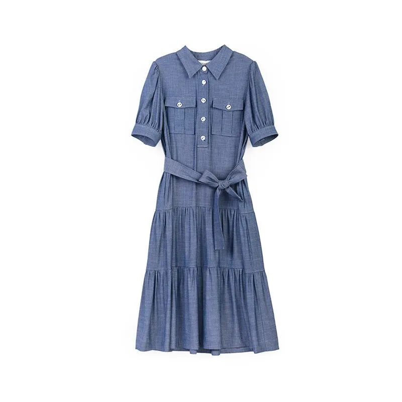 Midnight Blue Denim Dress With Band Pocket