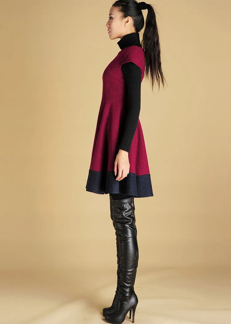 Mini wool dress short sleeve winter dress 427