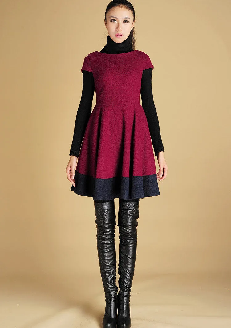 Mini wool dress short sleeve winter dress 427