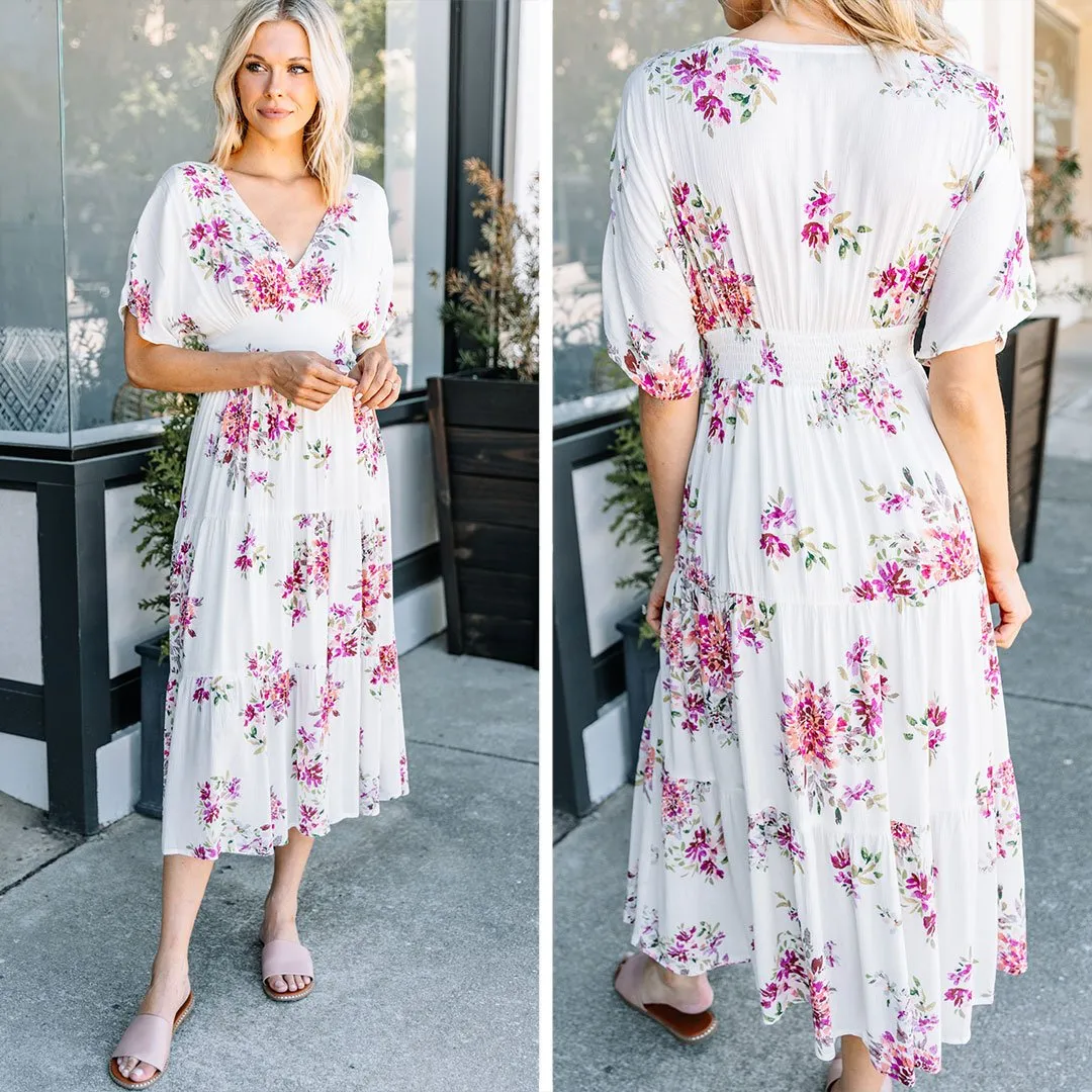 More Than Fun Ivory White Floral Maxi Dress