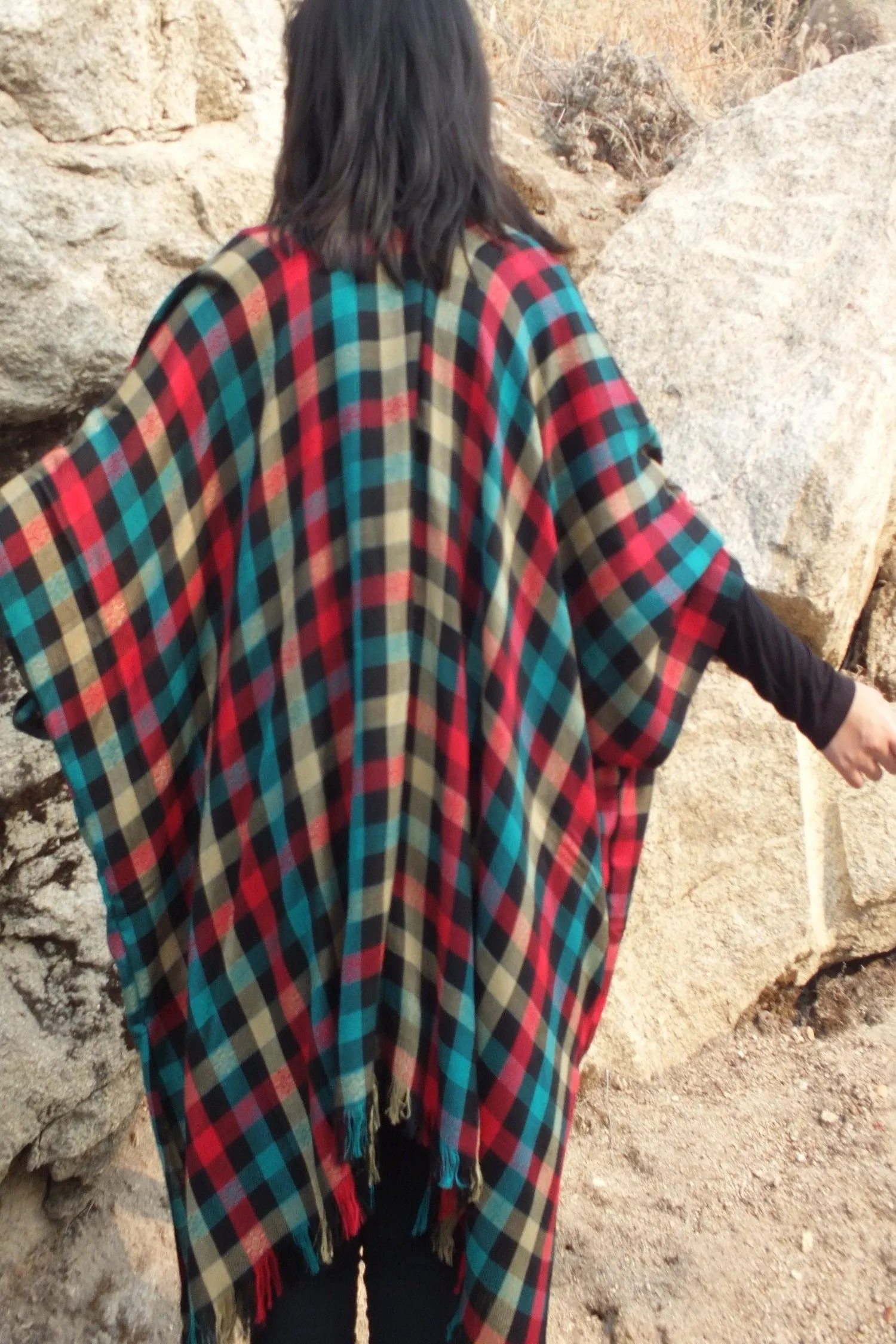 Multi Color Checkered Print Oversized Caftan Kimono Top