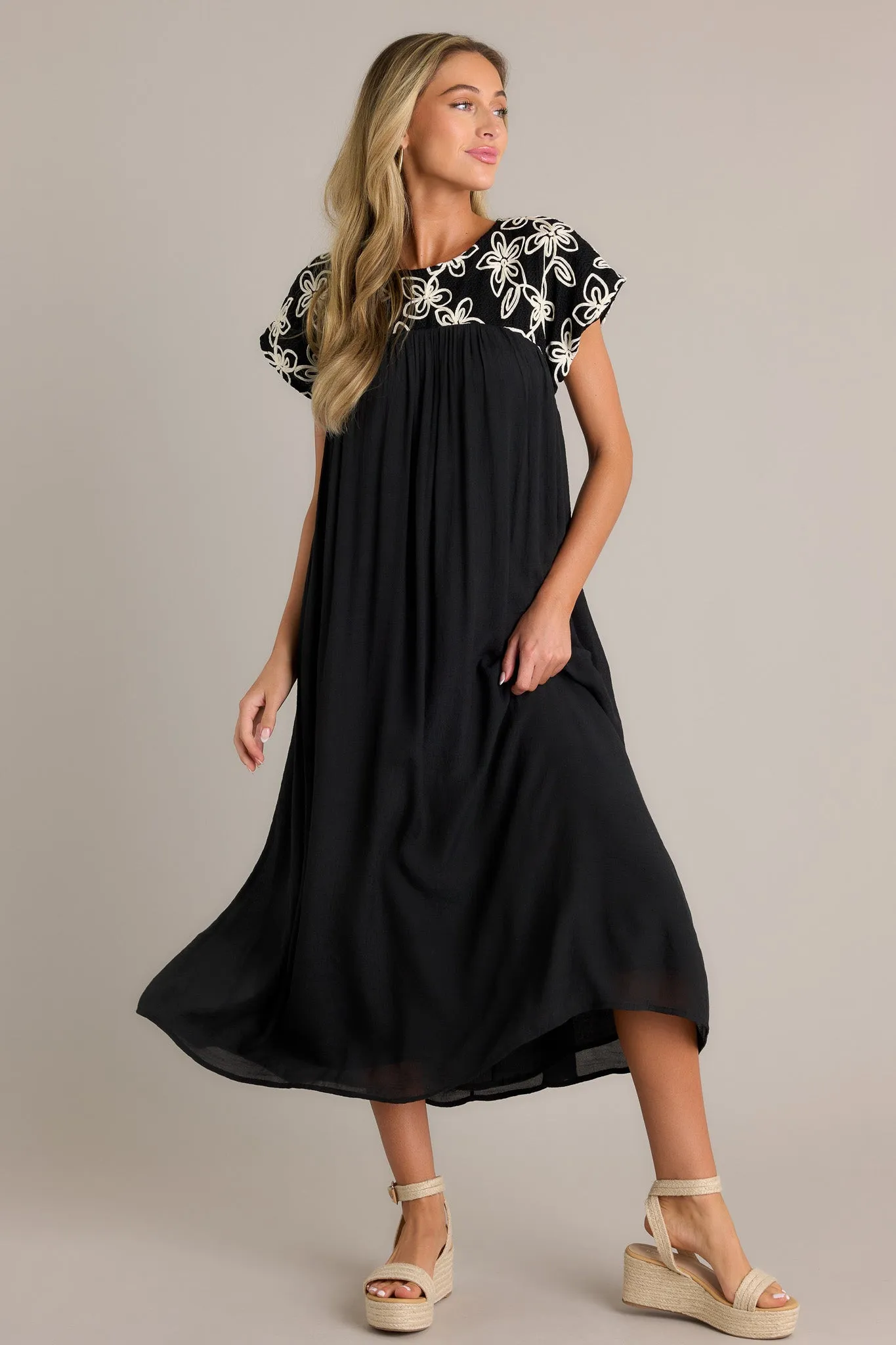 Muted Garden Black Floral Midi Dress