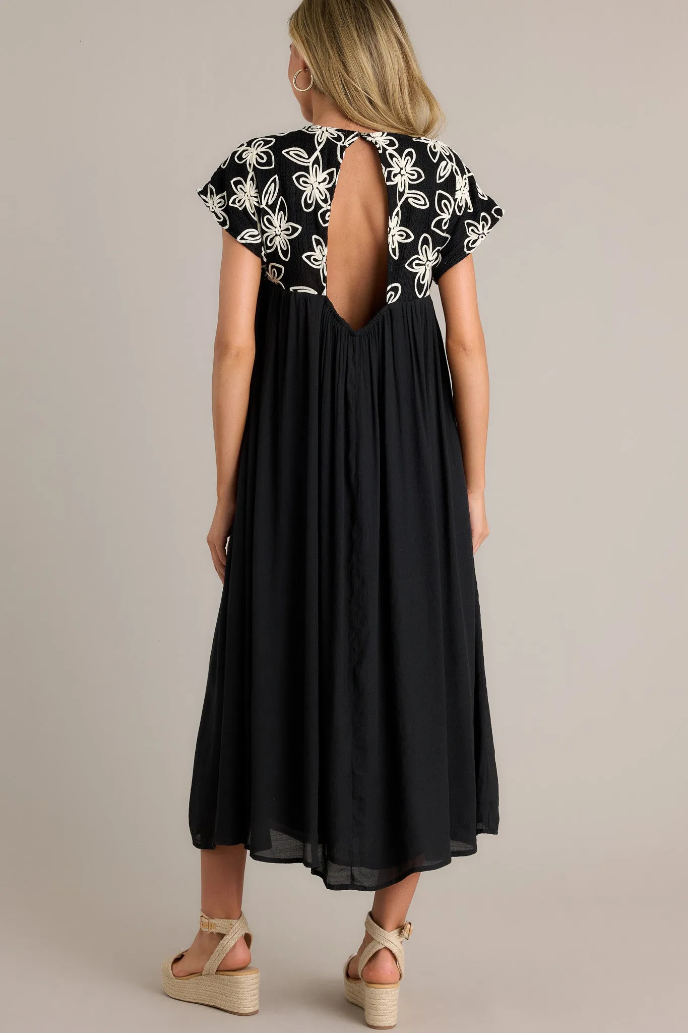 Muted Garden Black Floral Midi Dress