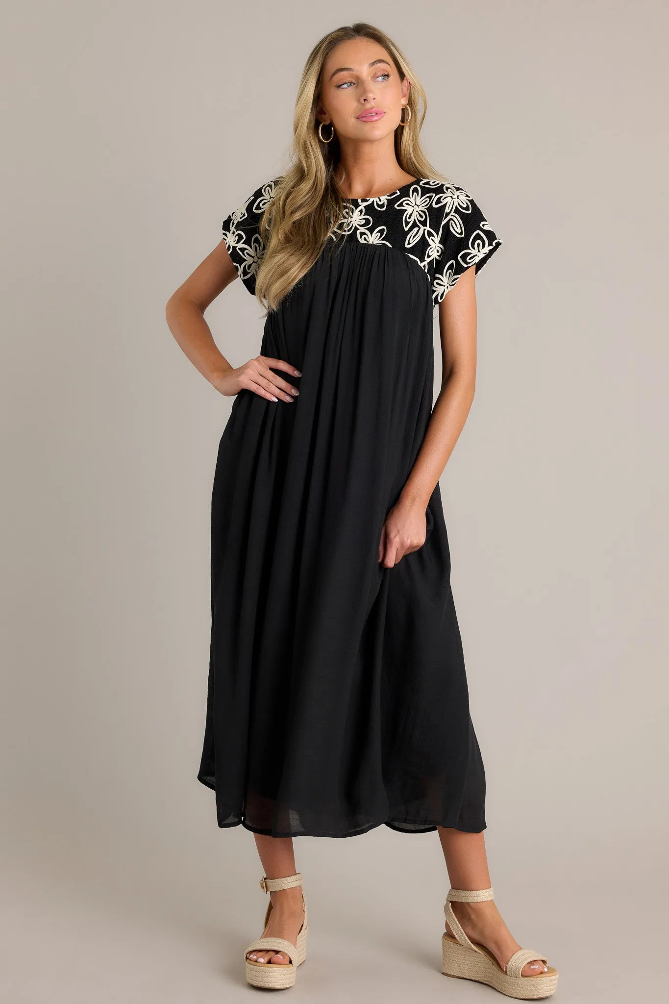 Muted Garden Black Floral Midi Dress