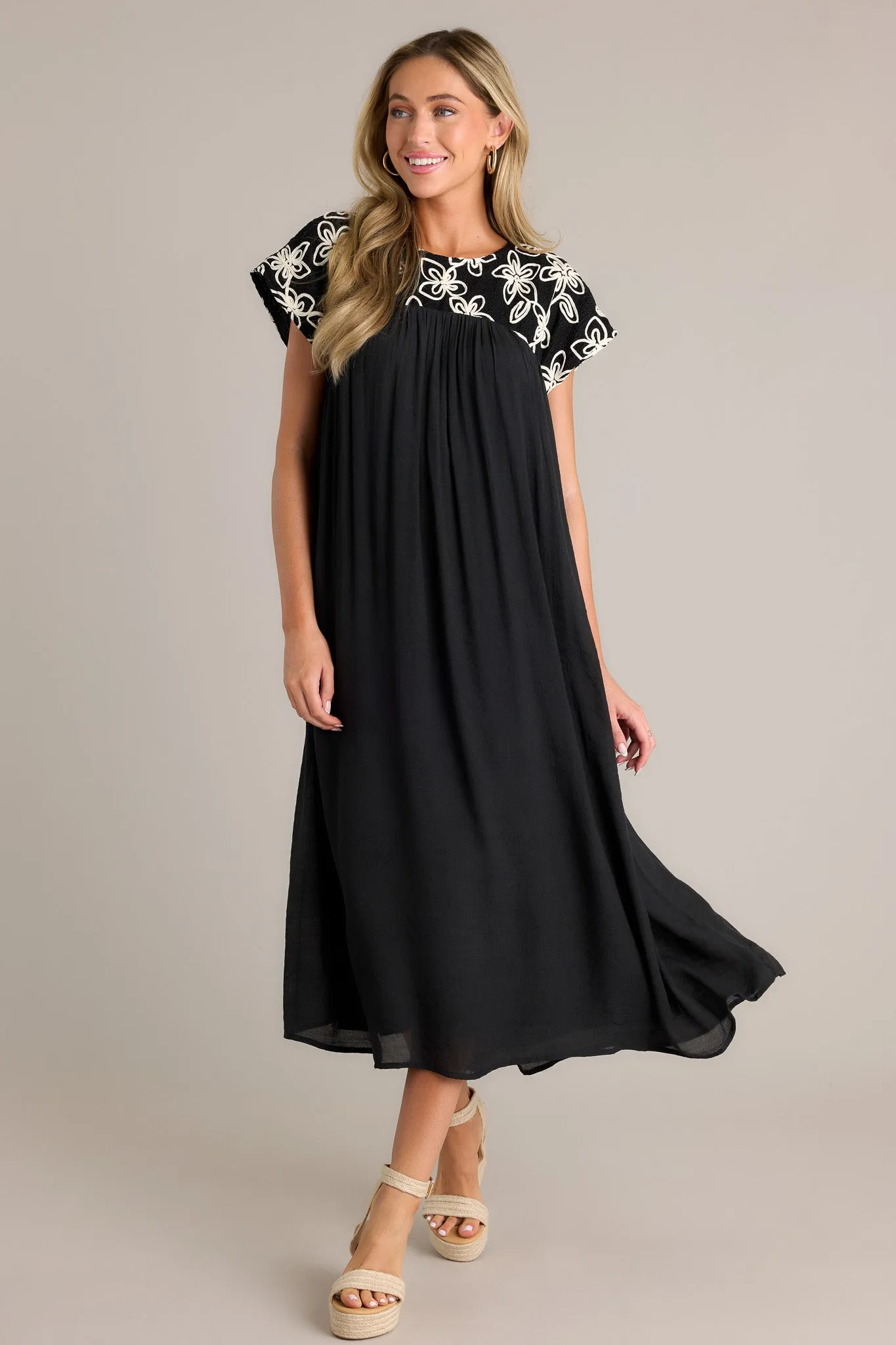 Muted Garden Black Floral Midi Dress