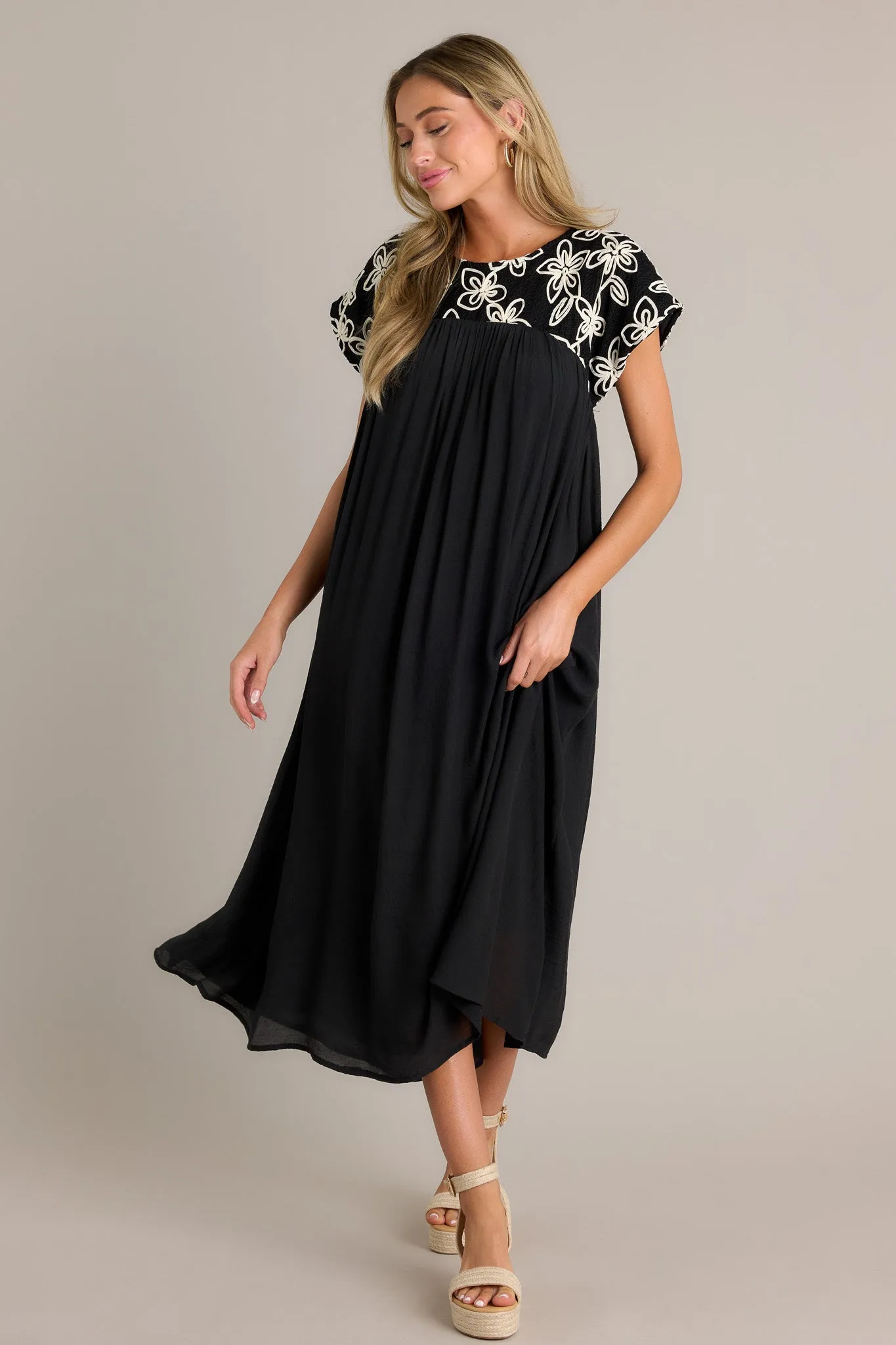 Muted Garden Black Floral Midi Dress