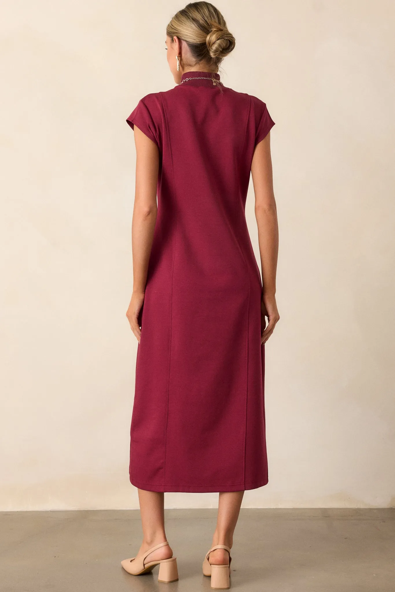 My Lifestyle Burgundy Mock Neck Midi Dress