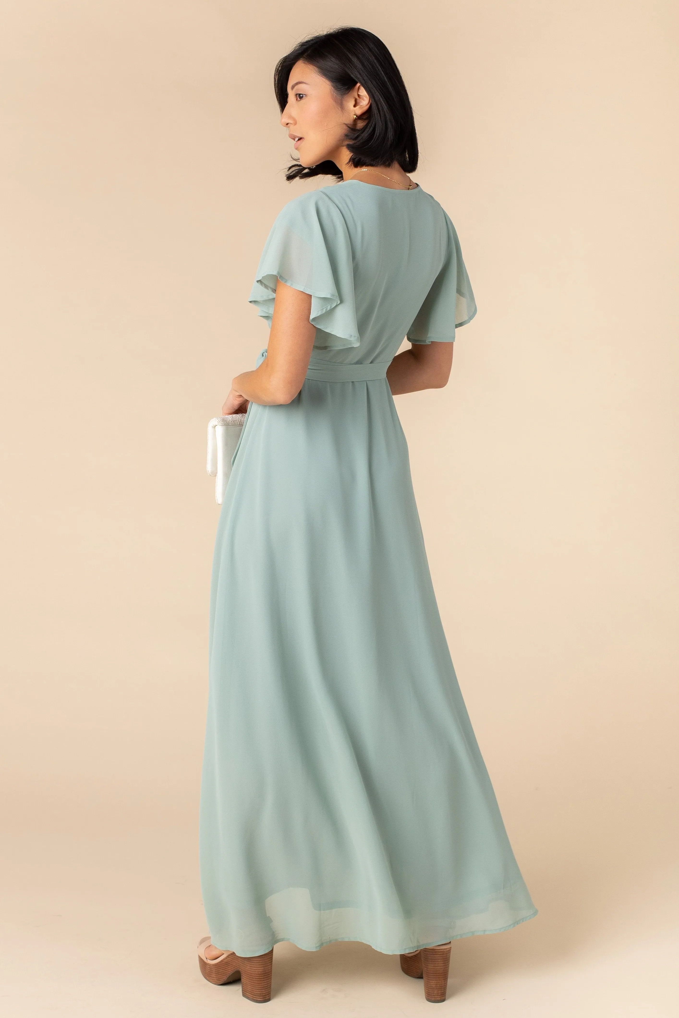 Naples Flutter Sleeve -Dusty Green