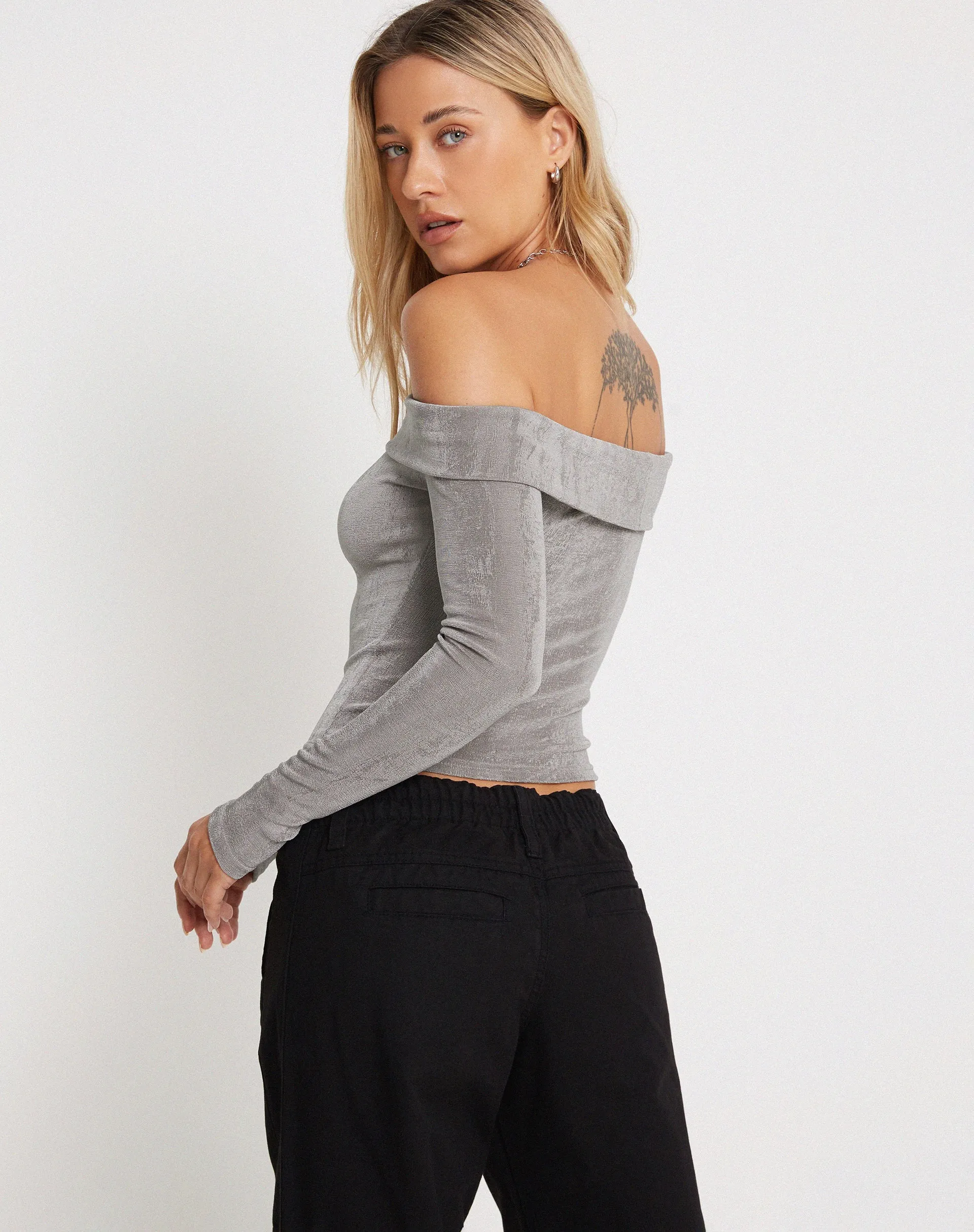 Nasari Bardot Top in Grey