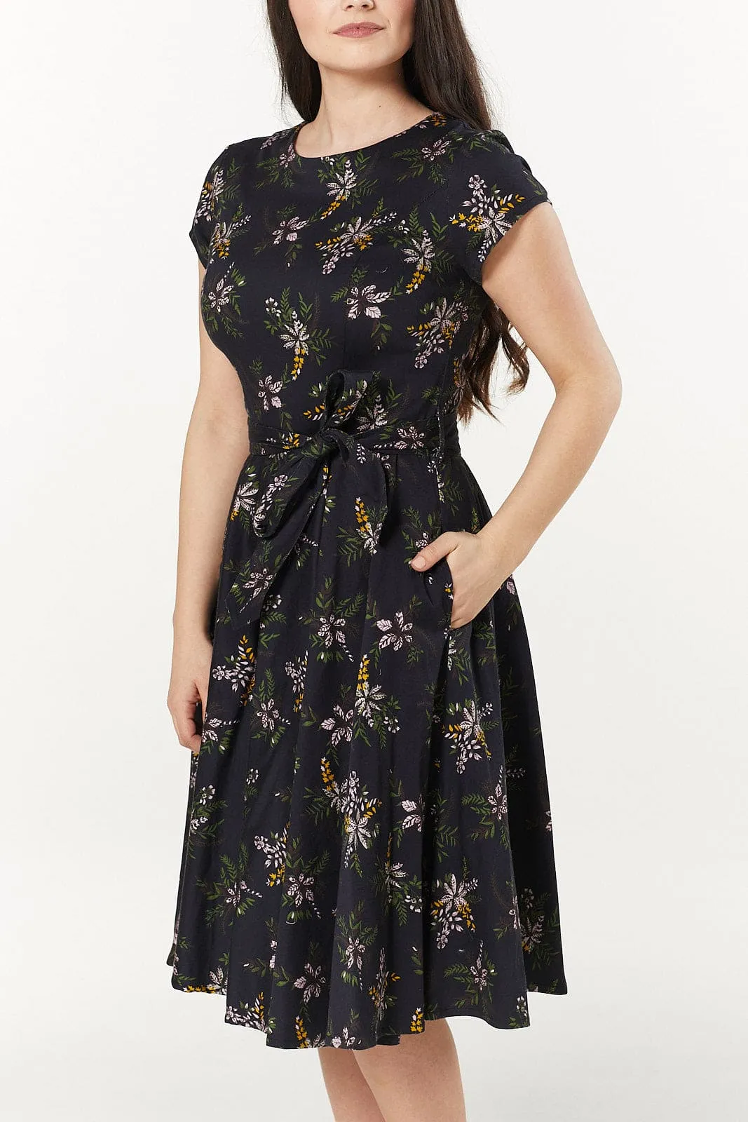 Natalia Fit and Flare Swing Midi Dress in Cotton Sateen