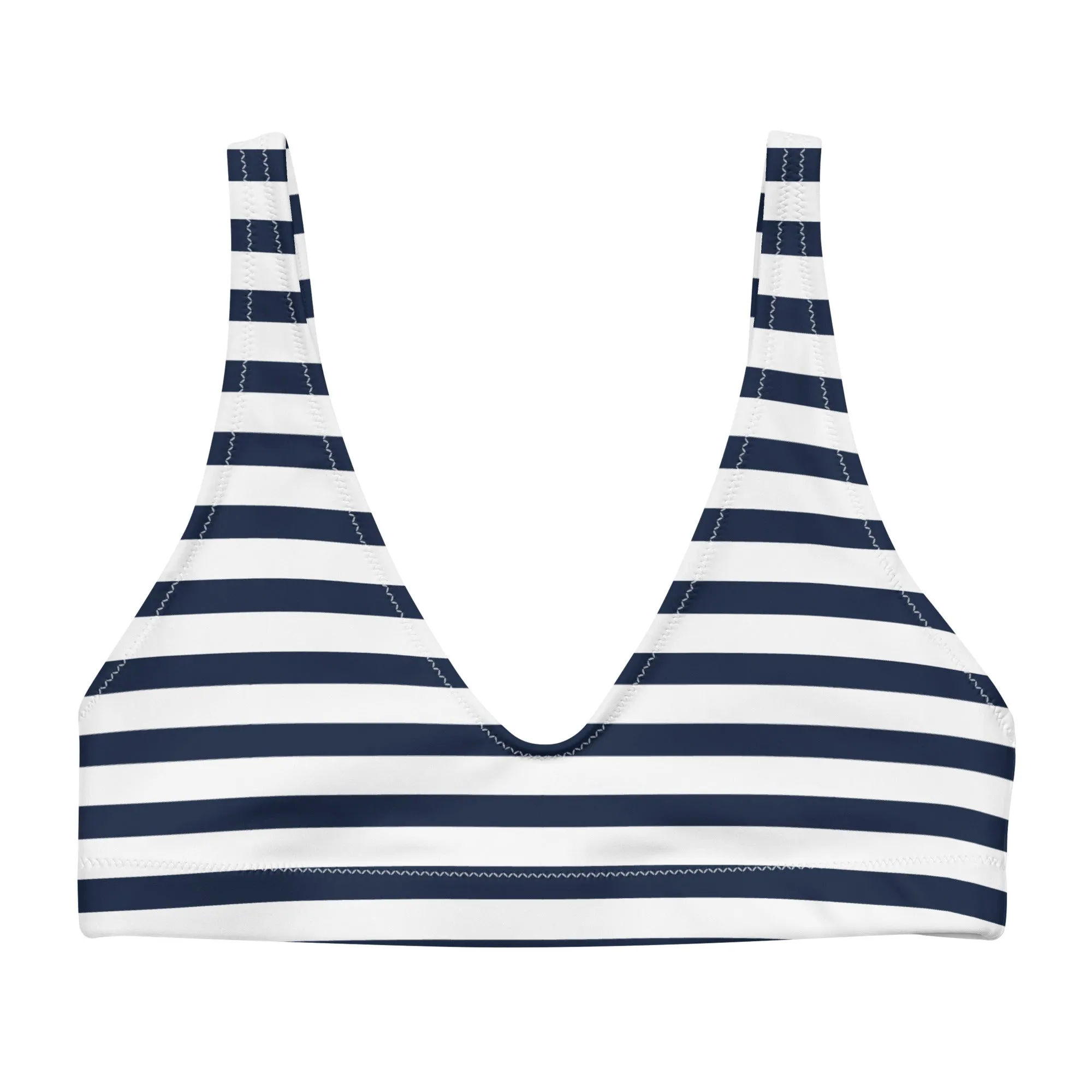 Navy Blue and White Beach Stripes Halter Bikini Top