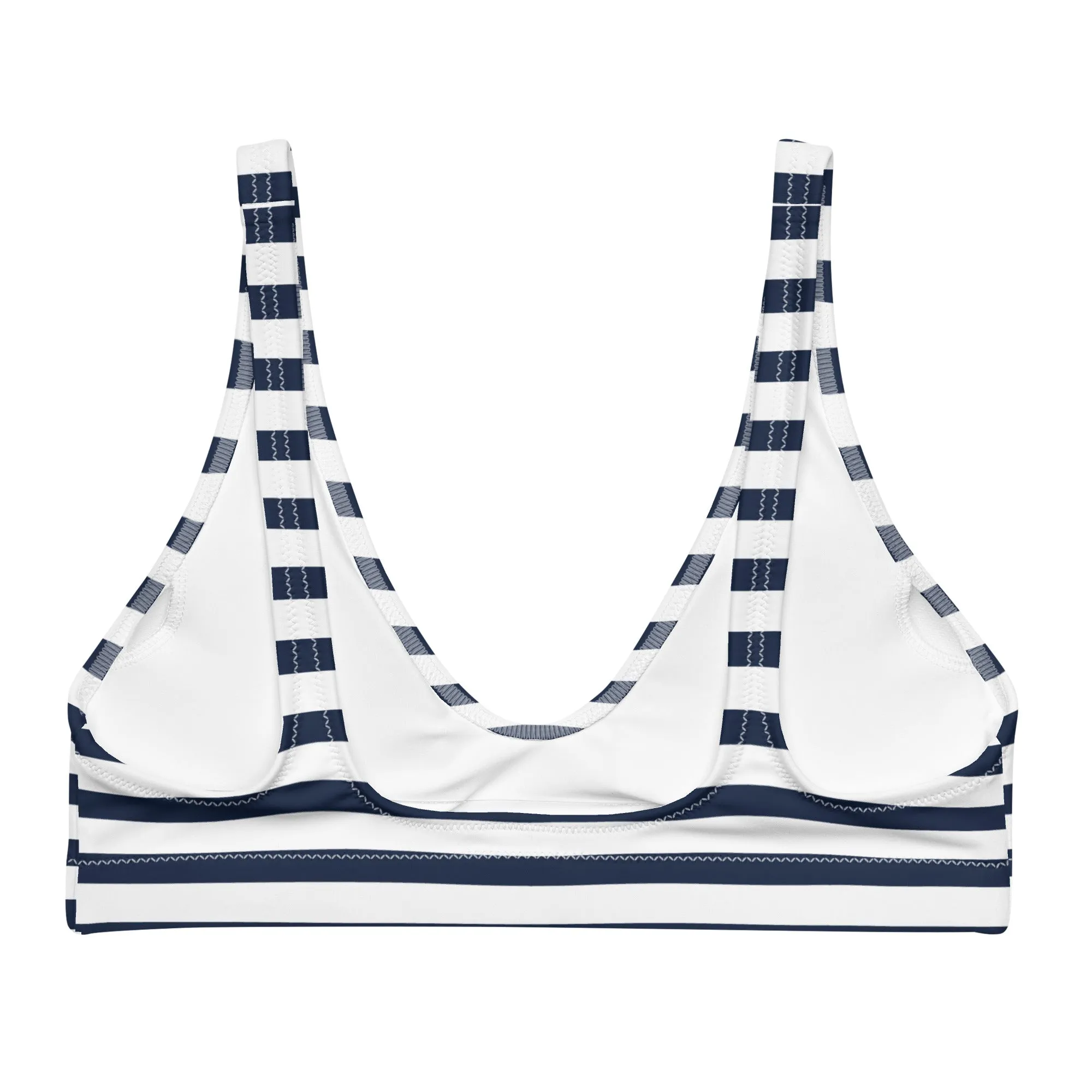 Navy Blue and White Beach Stripes Halter Bikini Top