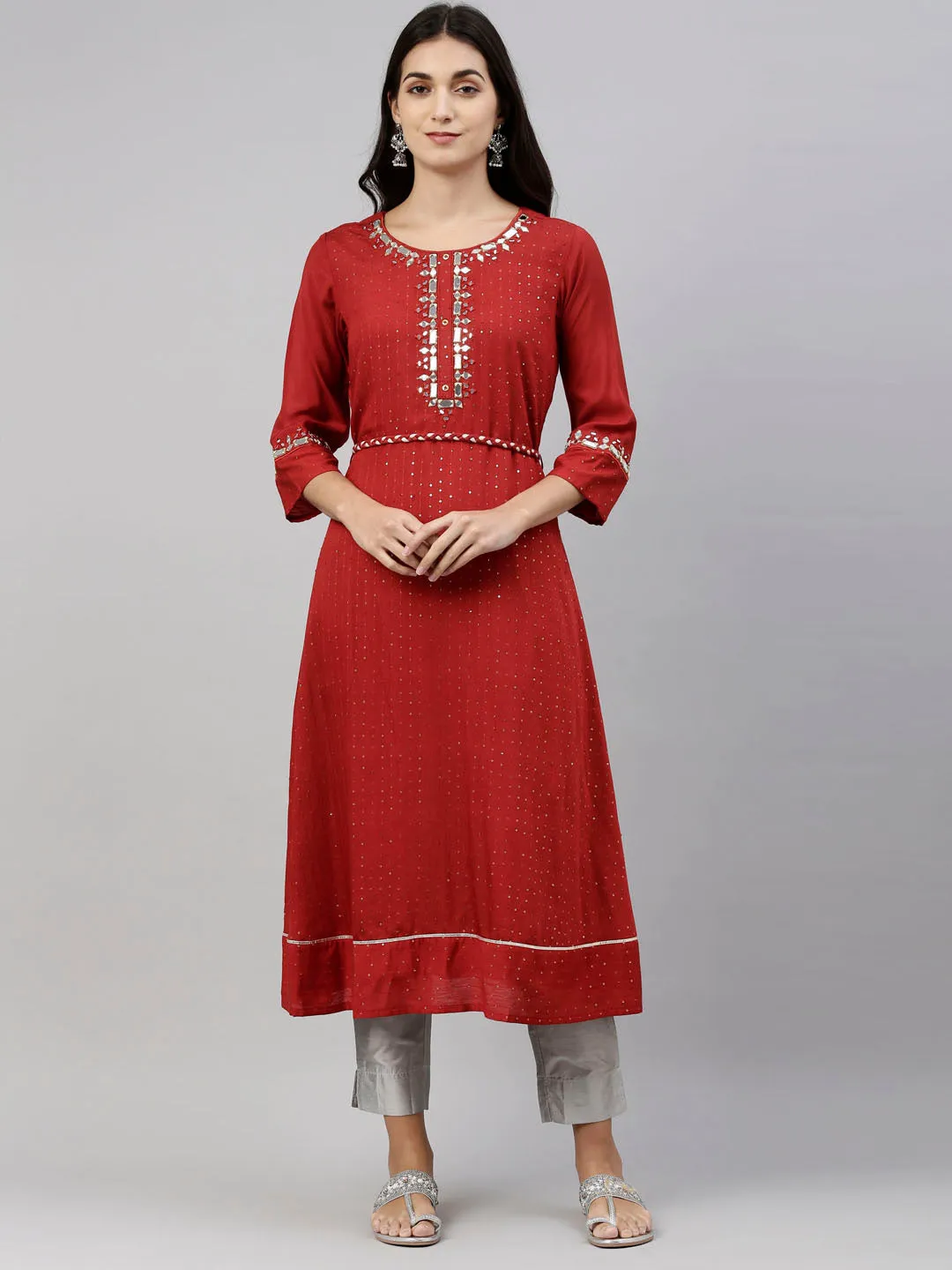 Neeru's Rust Color Chanderi Fabric Tunic