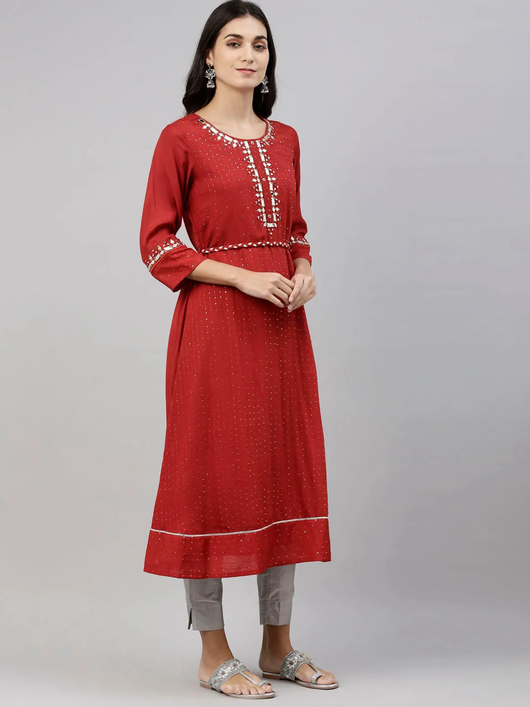 Neeru's Rust Color Chanderi Fabric Tunic