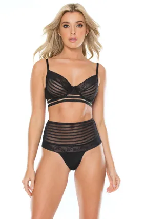 Nina Striped Mesh Bra and High Waist Panty Set