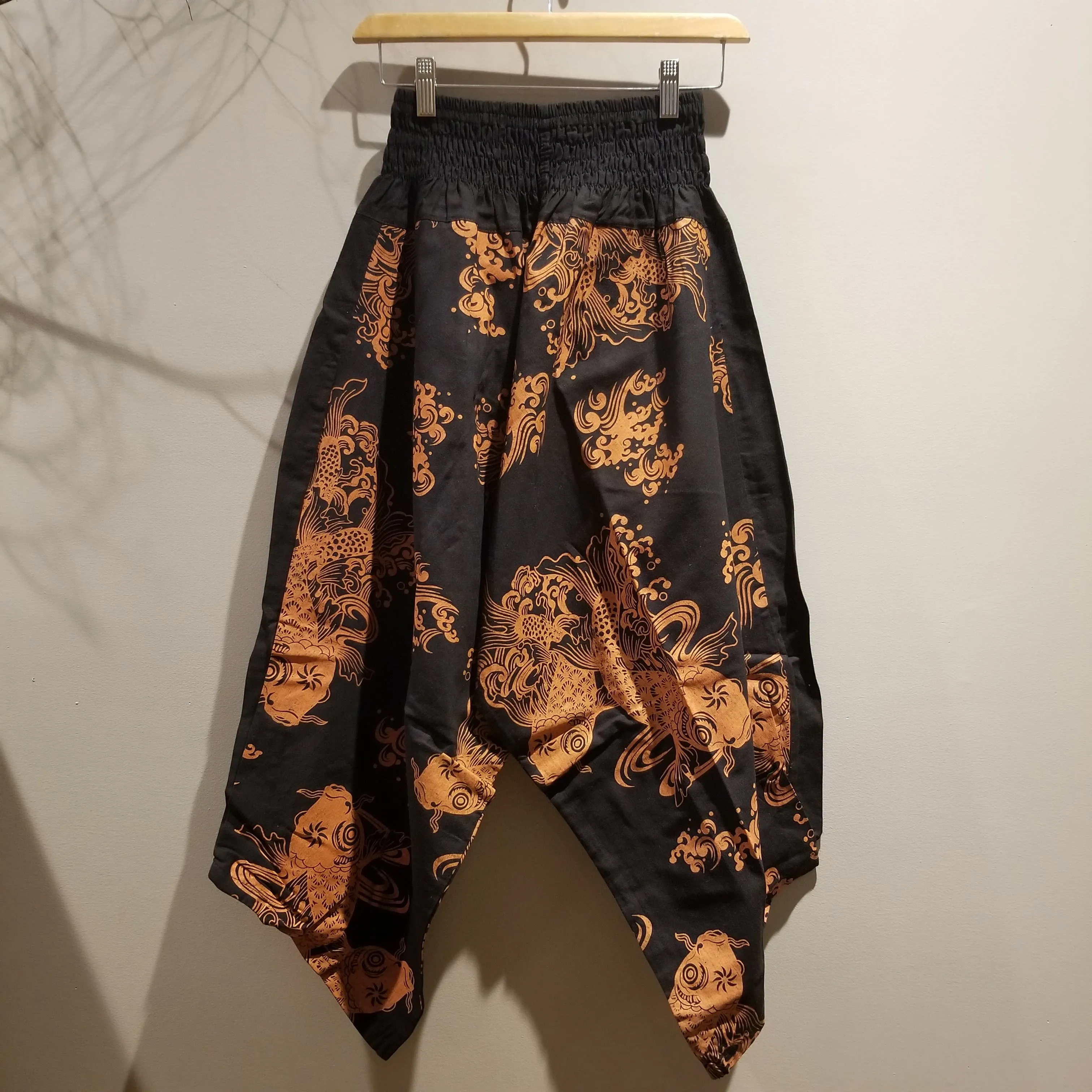 Orange Black Koi Fish Elastic Waist Samurai Pants