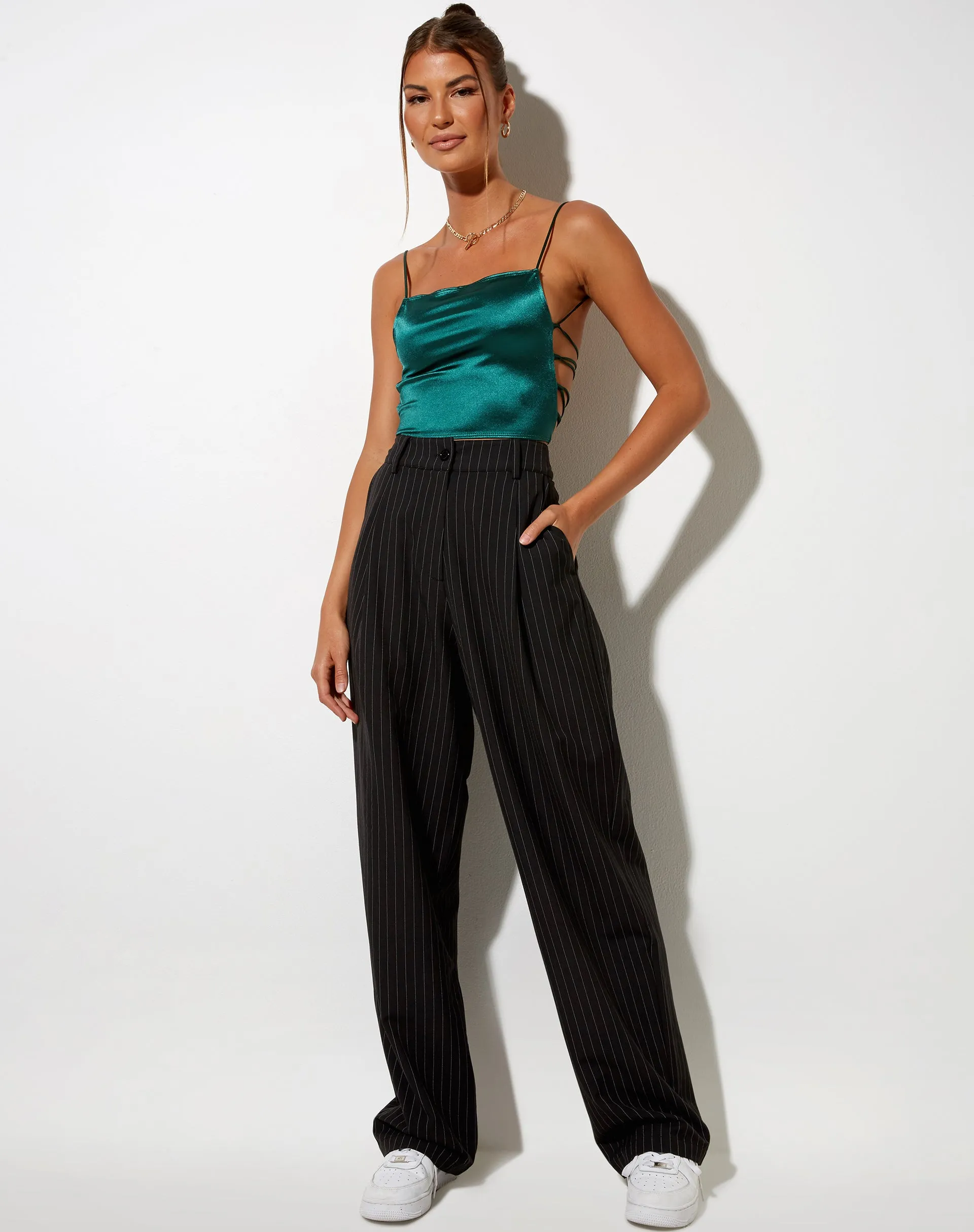 Ozka Crop Top in Satin Forest Green