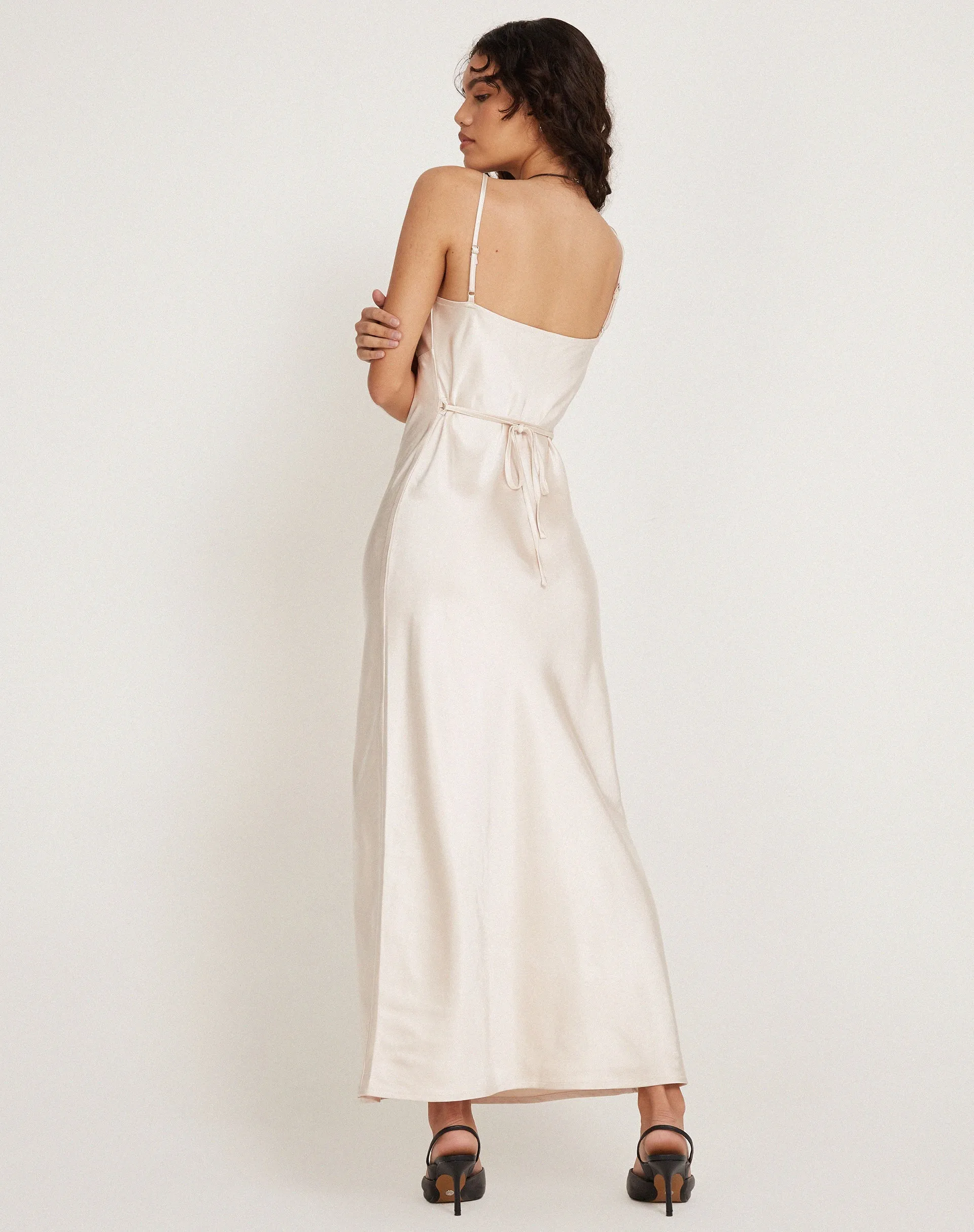 Padil Midi Dress in Satin Pearled Ivory