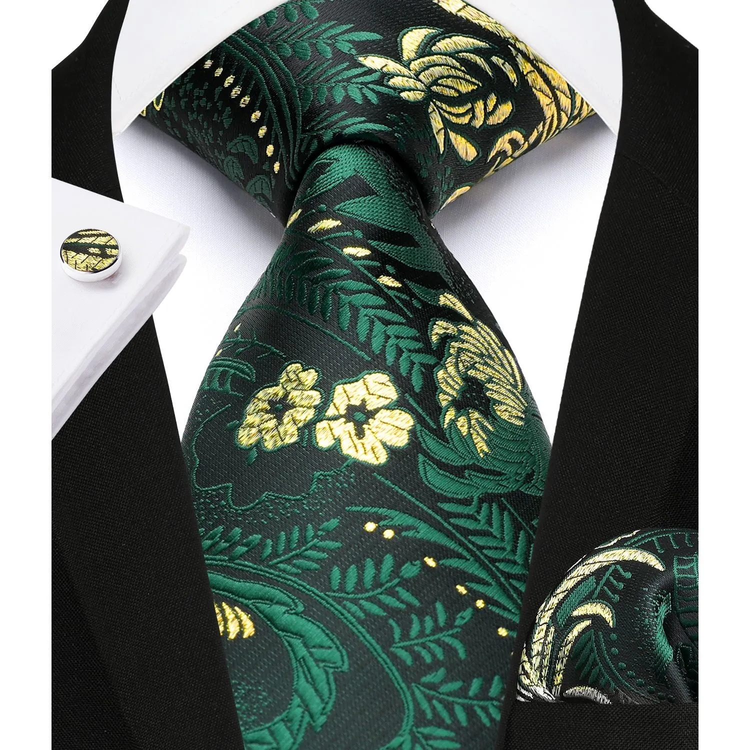 Paisley Floral 4pc Suit Vest Set - H-GREEN/GOLD/BLACK