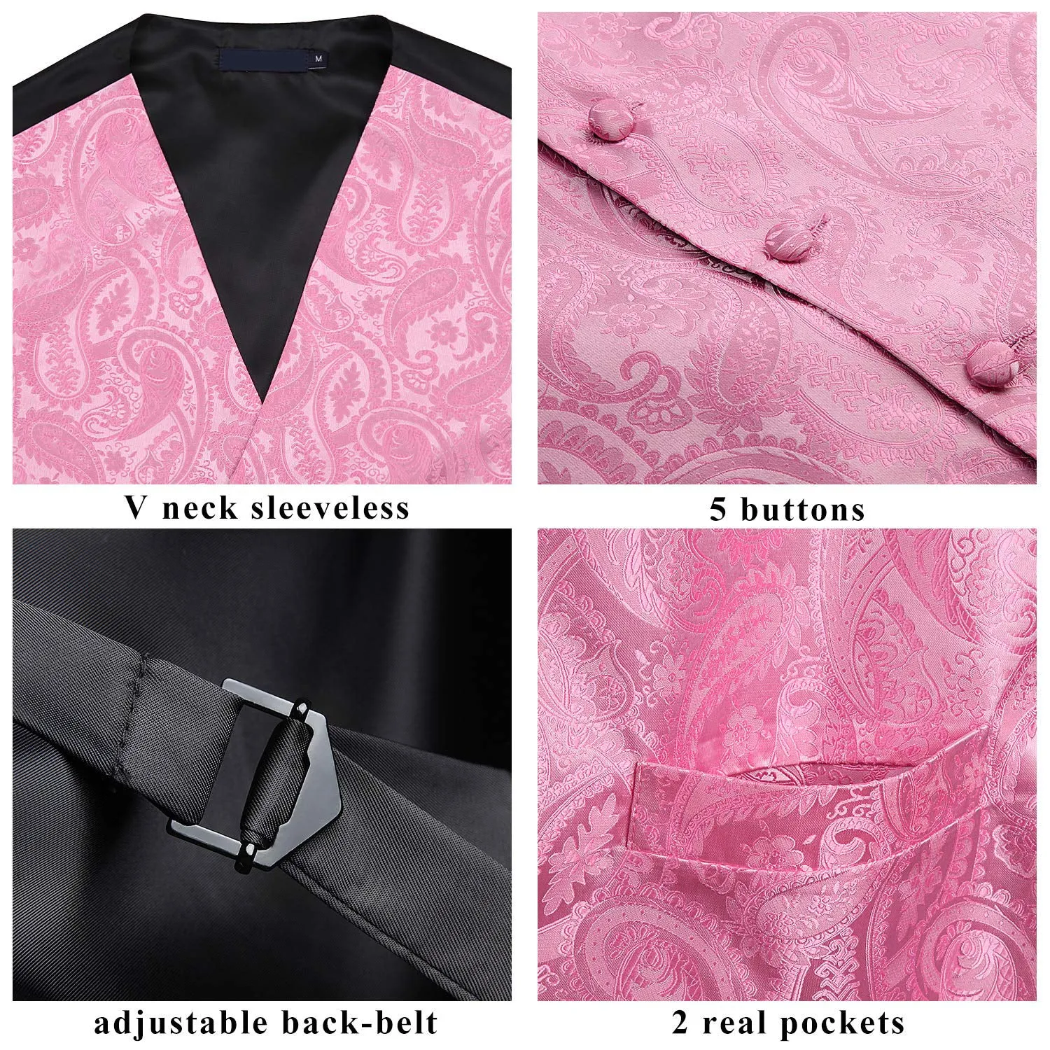 Paisley Suit Vest Tie Handkerchief Set - PINK