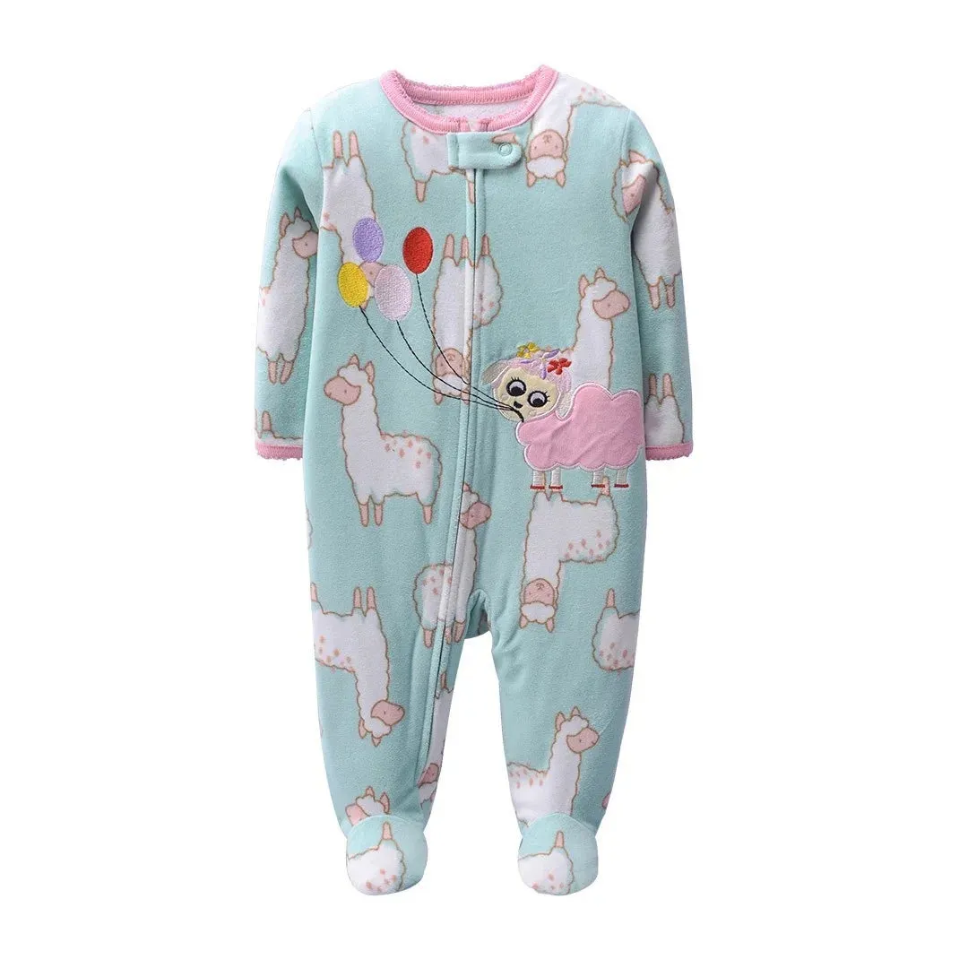 Pajamas Zipper Onesie - Warm Micro Fleece Baby Girl Romper 0-12 Months