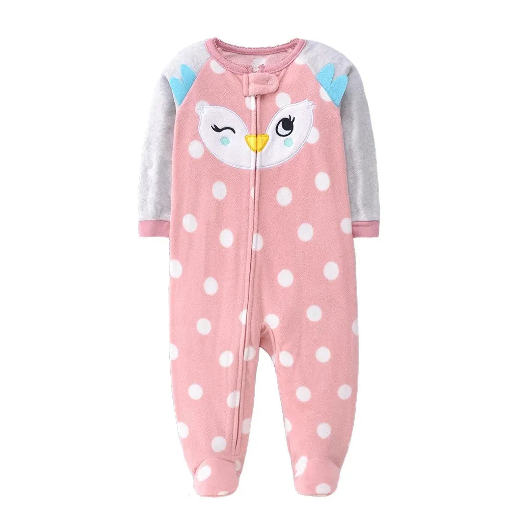 Pajamas Zipper Onesie - Warm Micro Fleece Baby Girl Romper 0-12 Months