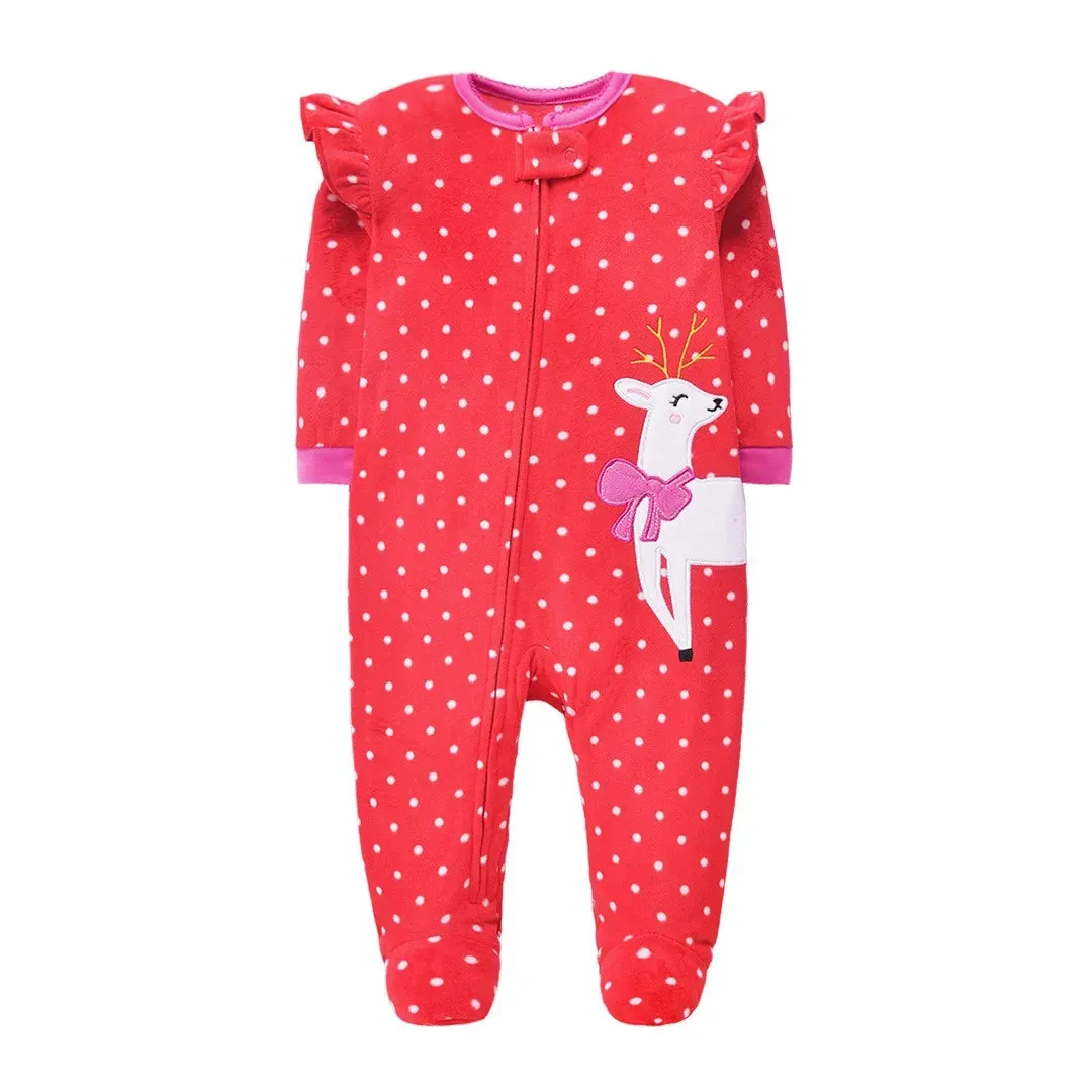 Pajamas Zipper Onesie - Warm Micro Fleece Baby Girl Romper 0-12 Months