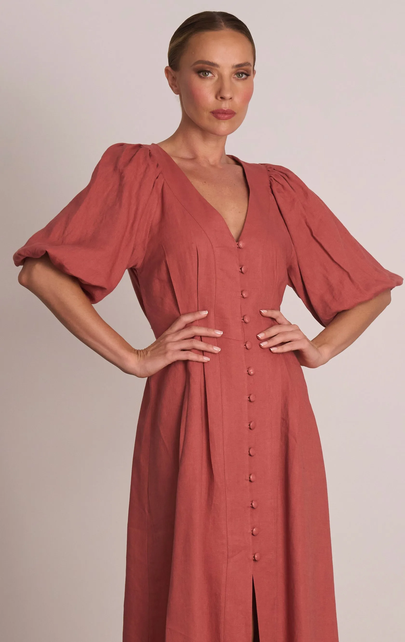 Pasduchas Meadows Button Midi Dress - Rosewood