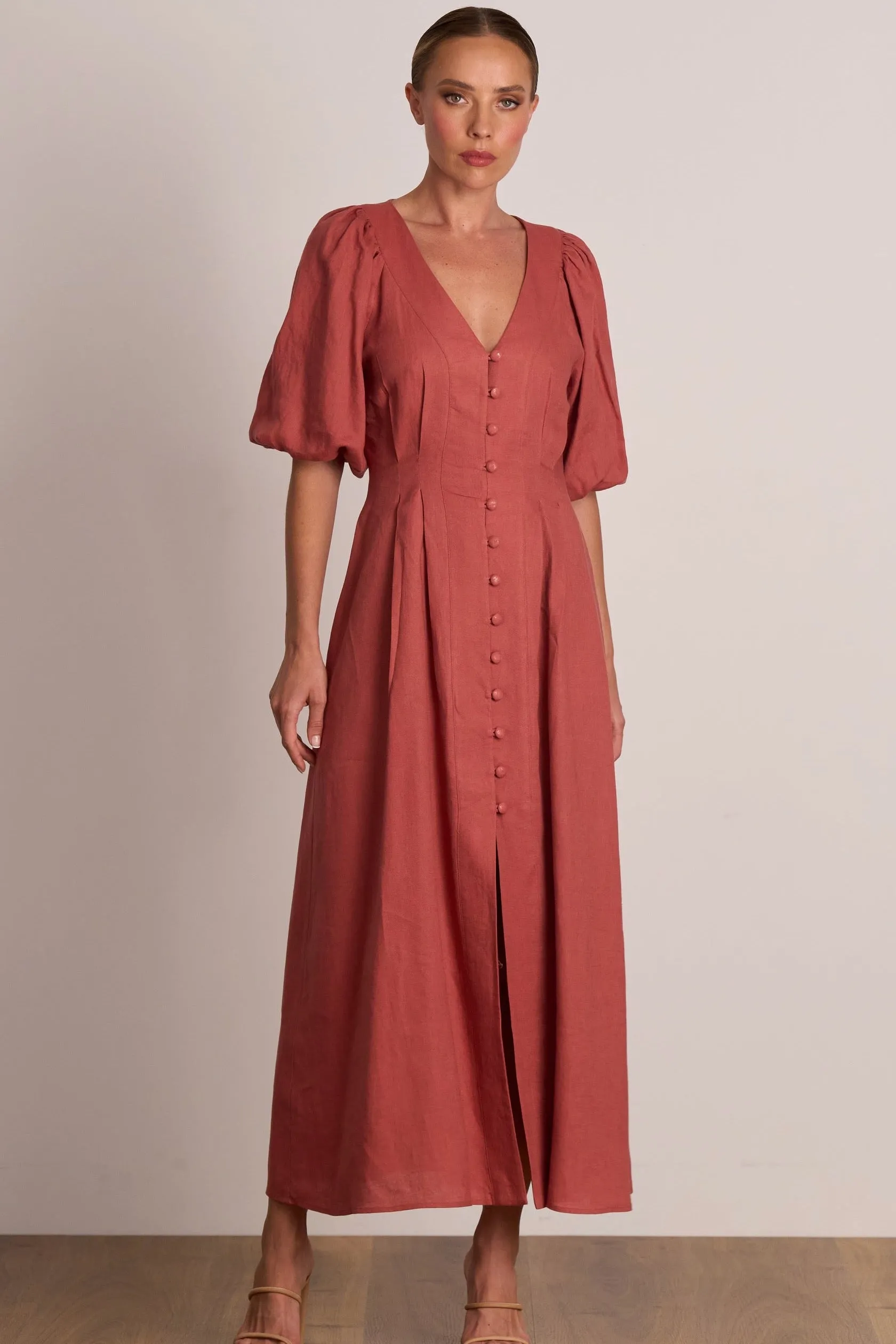 Pasduchas Meadows Button Midi Dress - Rosewood