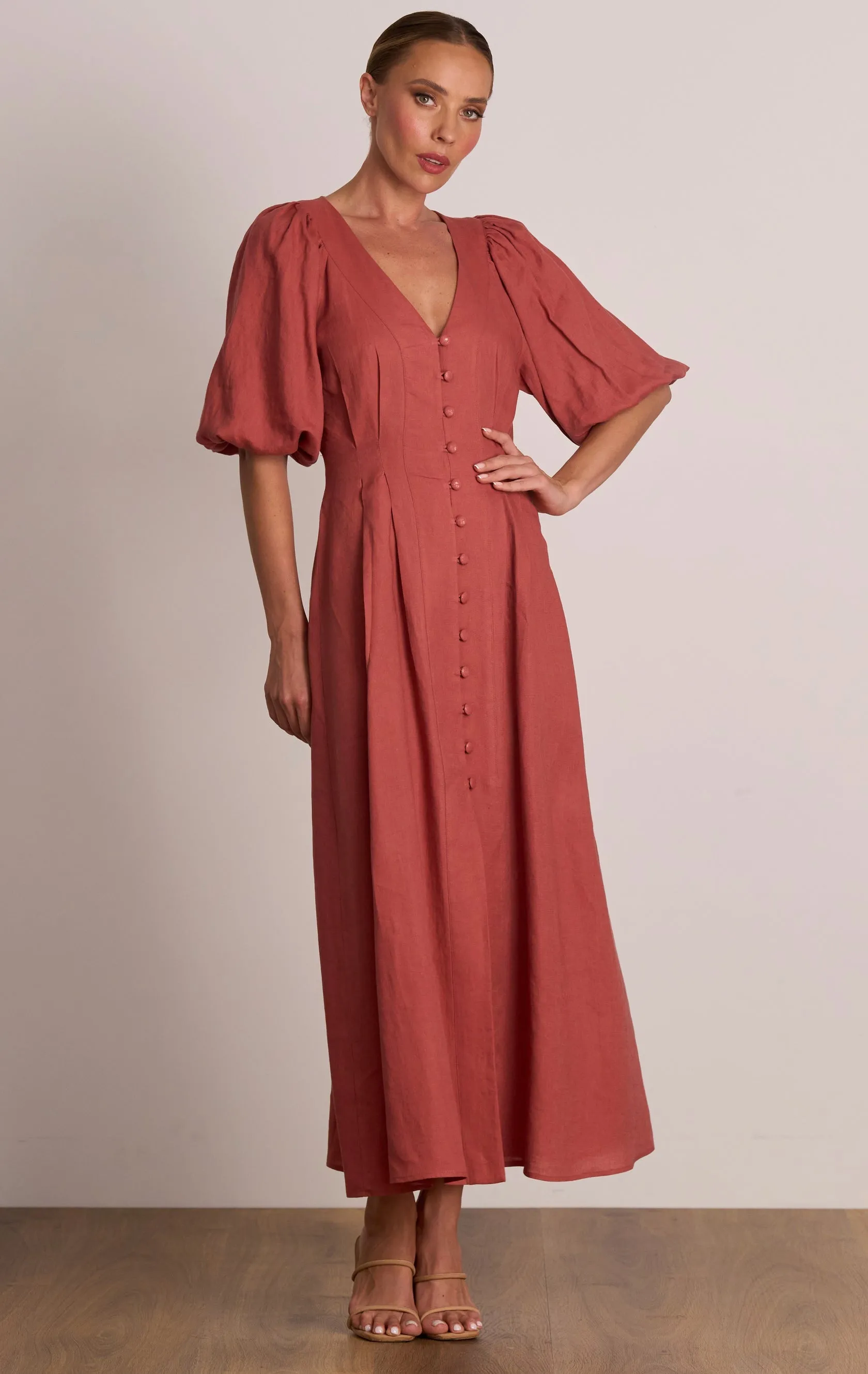 Pasduchas Meadows Button Midi Dress - Rosewood