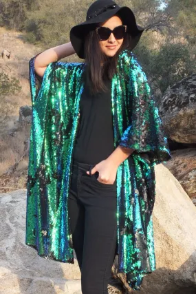 Peacock Sequin Reversible Duster Kimono