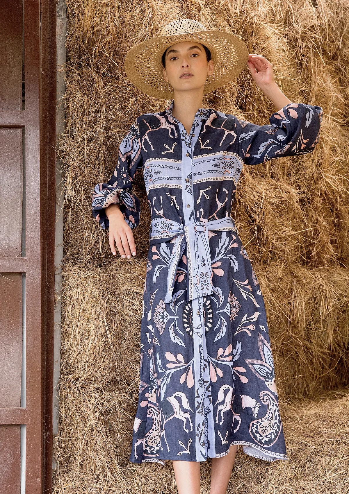 Penelope Linen Midi Dress | Lilyprint | Navy