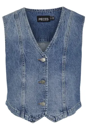 Pieces - Pcalma Denim Vest - 4560472 Medium Blue Denim