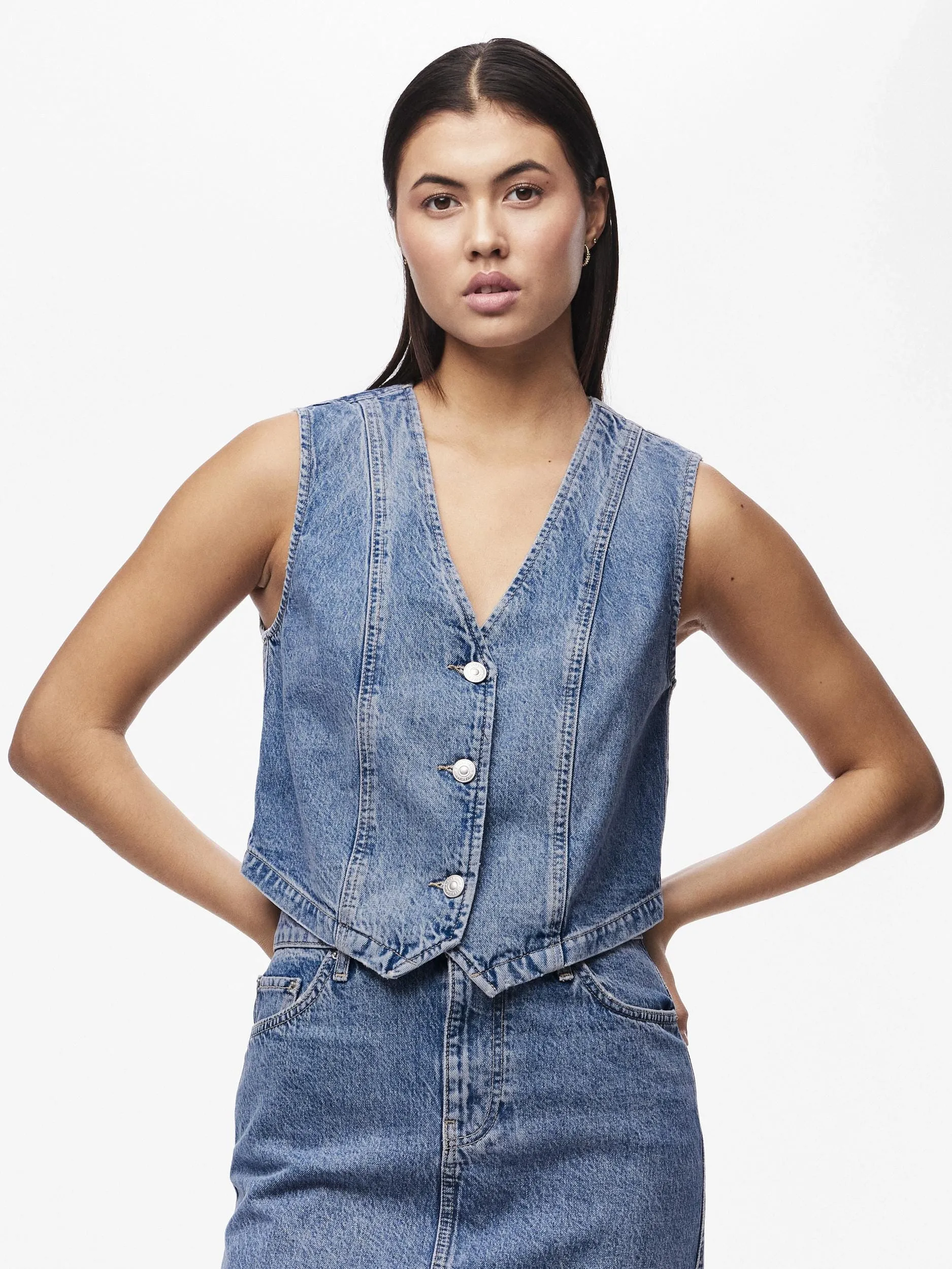 Pieces - Pcalma Denim Vest - 4560472 Medium Blue Denim