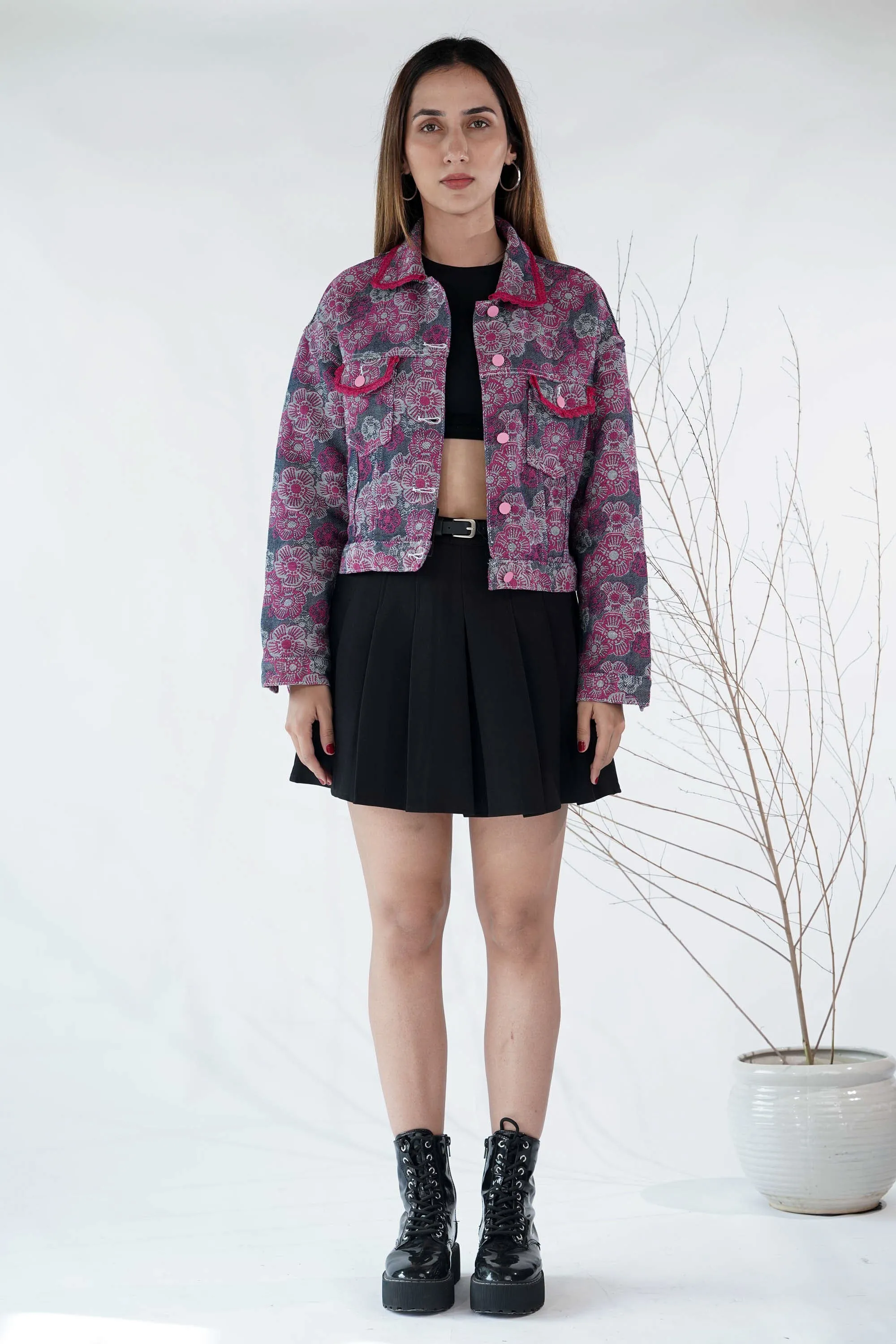 Pink Blossom Denim Jacket