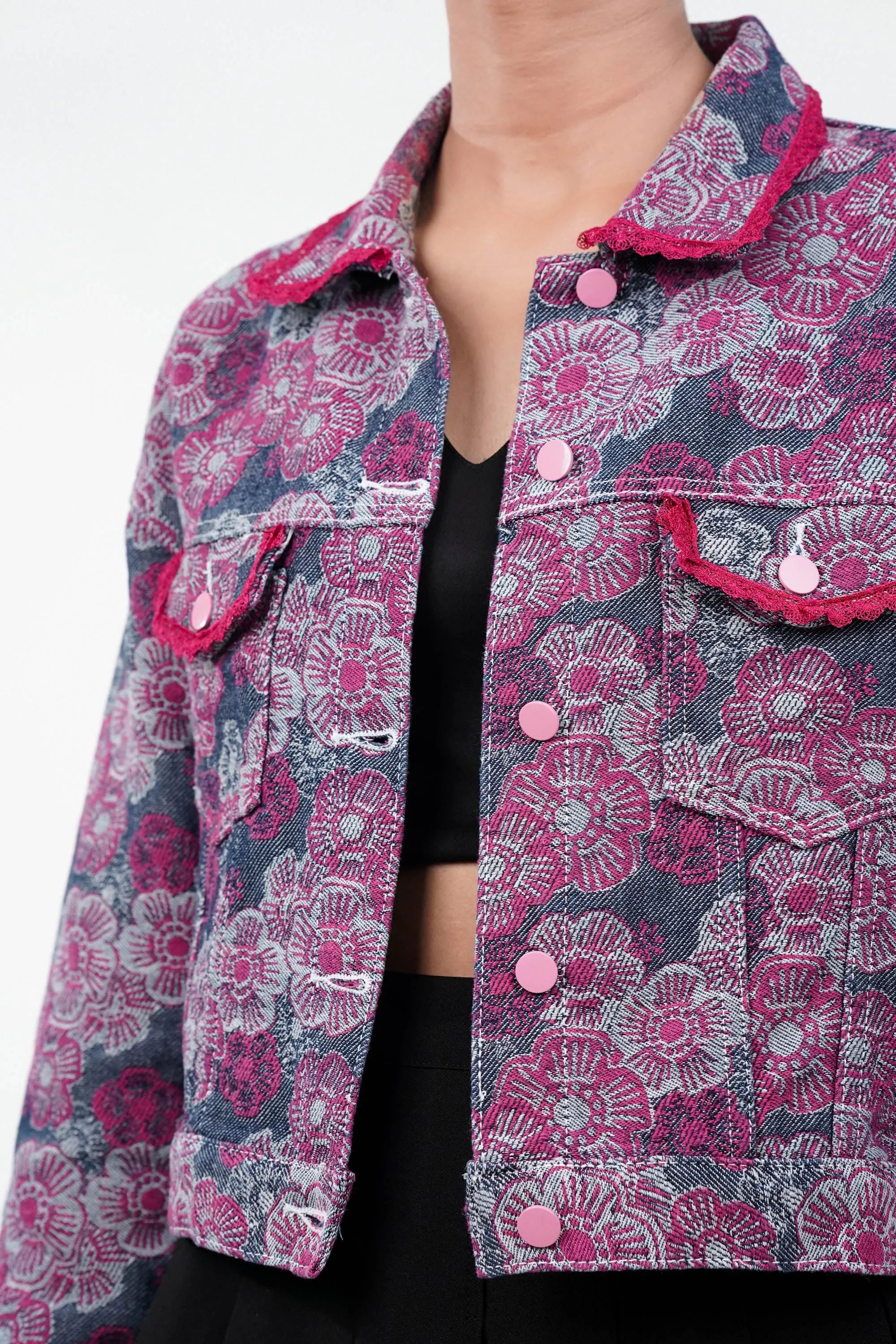 Pink Blossom Denim Jacket