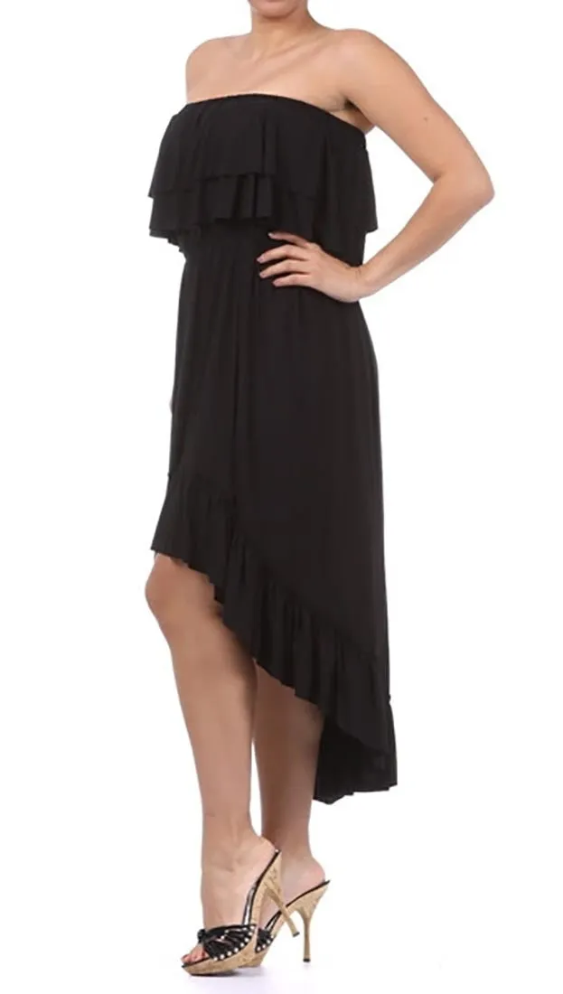 Plus Size Strapless Ruffle Hi Low Dress in Black