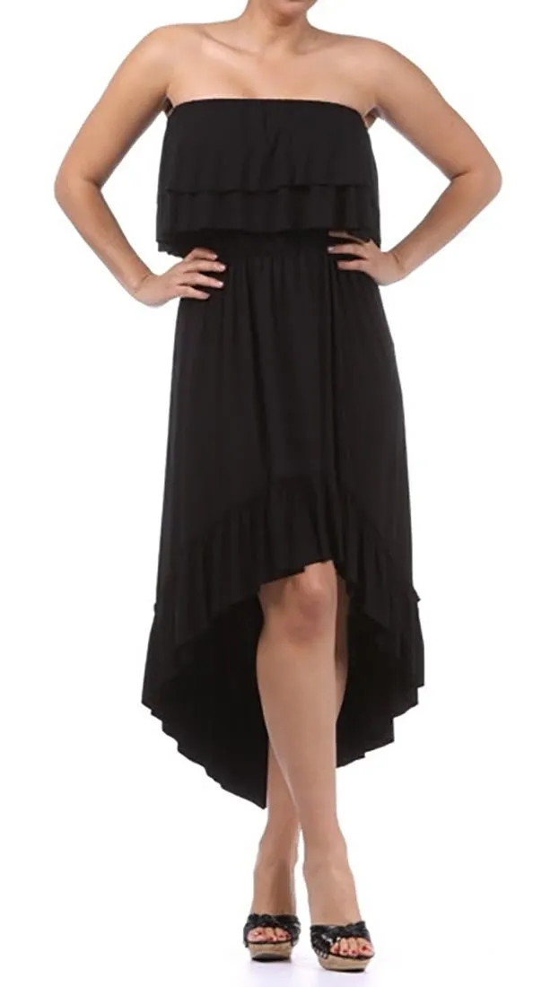 Plus Size Strapless Ruffle Hi Low Dress in Black