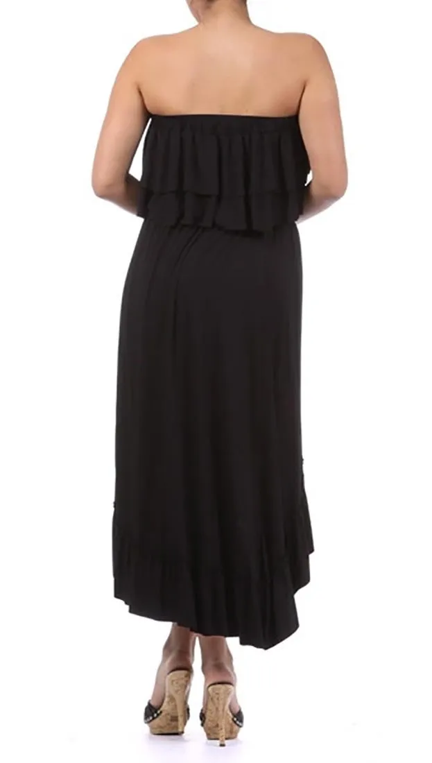 Plus Size Strapless Ruffle Hi Low Dress in Black