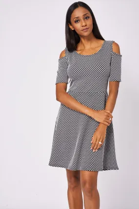 Polka Dot Cold Shoulder Skater Dress