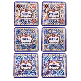 Portuguese Themed Coaster Set - 6 Piece Collection with Blue Tile Azulejo Design