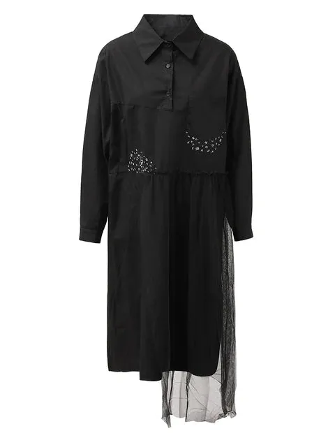 Pre Order:  Letter Print Mesh Irregular Big Size Shirt Dress